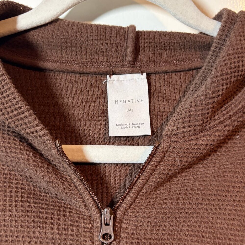 Negative Underwear Waffle Knit Zip-Up Hoodie M Brown - Picture 7 of 10